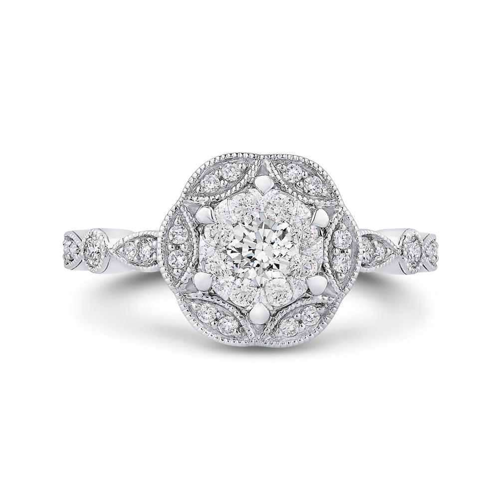 14K White Gold Round Diamond Flower Engagement Ring