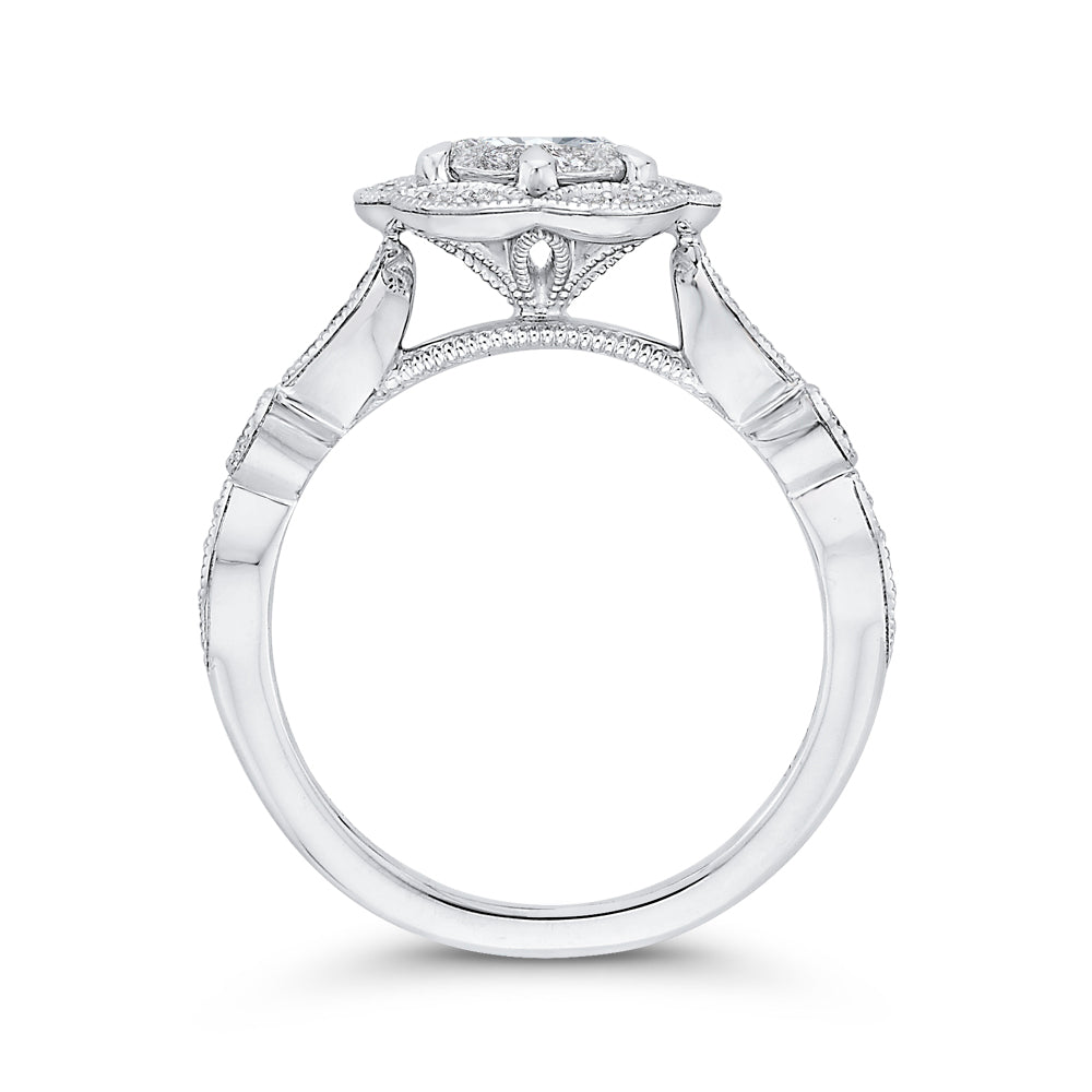 14K White Gold Round Diamond Flower Engagement Ring