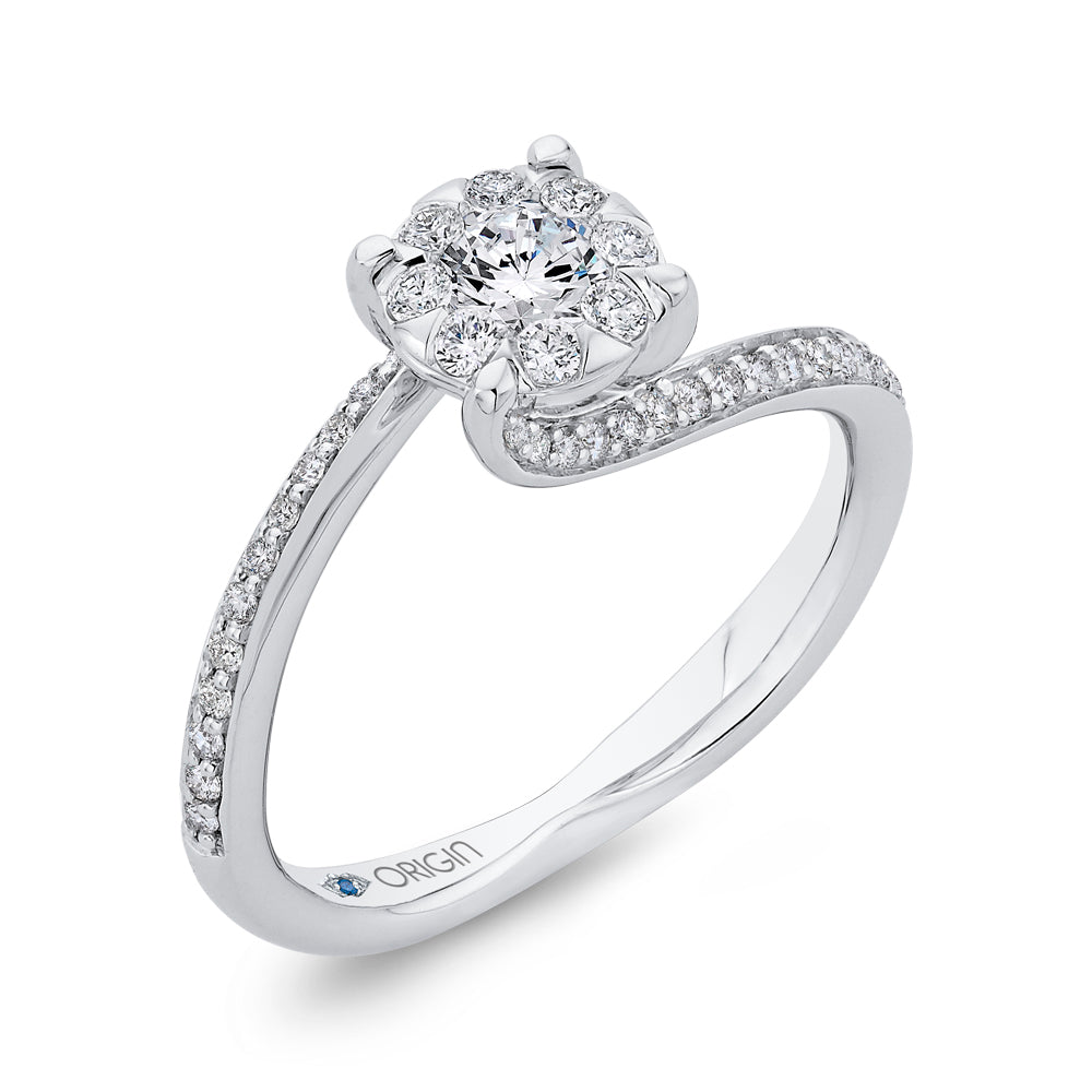 14K White Gold Round Diamond Bypass Engagement Ring