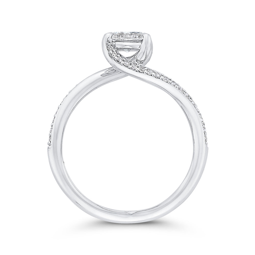 14K White Gold Round Diamond Bypass Engagement Ring
