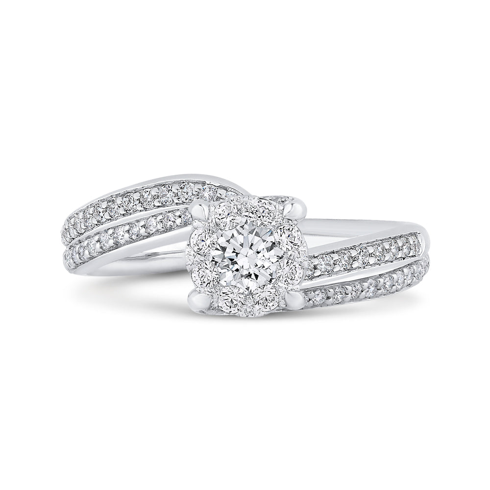 14K White Gold Round Diamond Bypass Engagement Ring