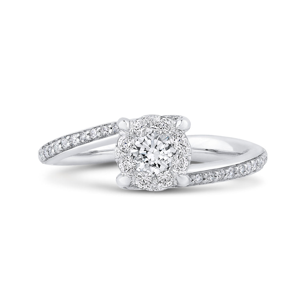 14K White Gold Round Diamond Bypass Engagement Ring