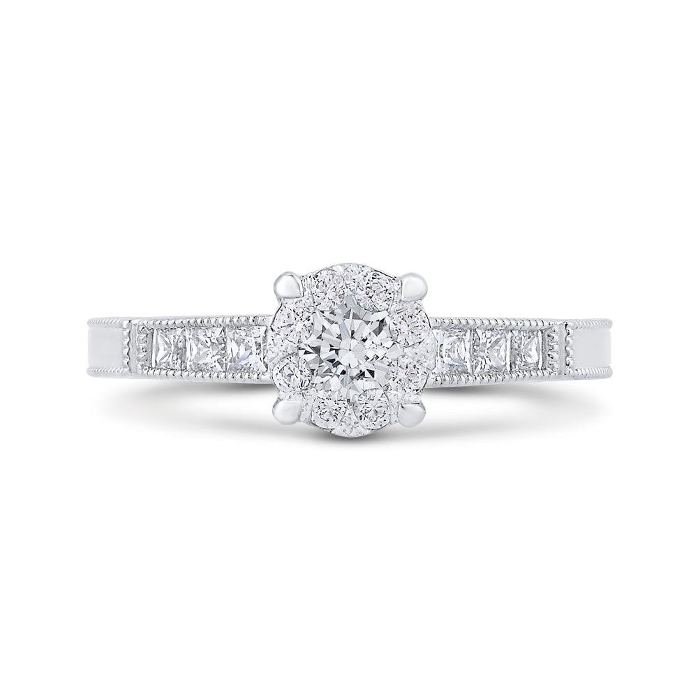 Round & Princess Diamond Engagement Ring In 14K White Gold