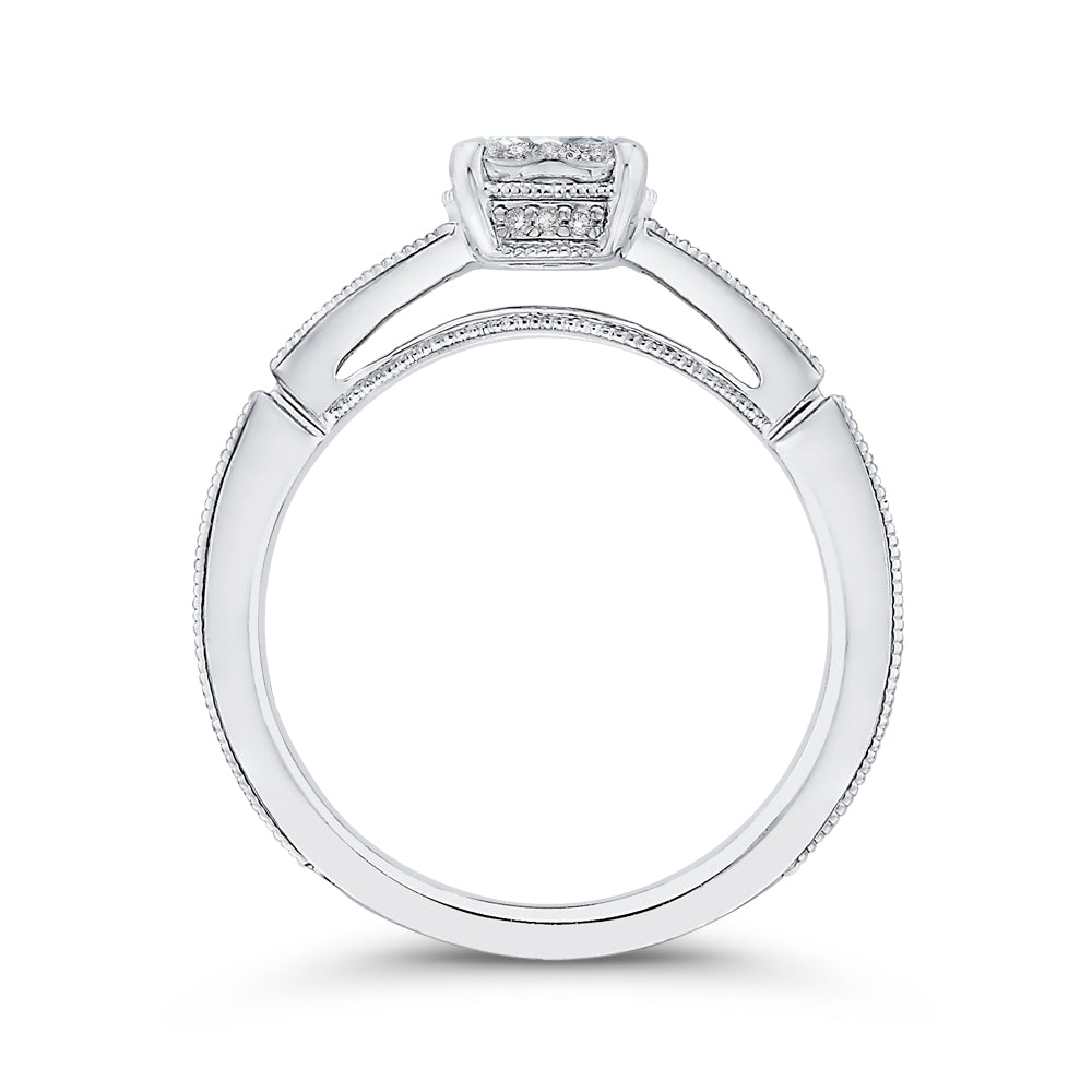 Round & Princess Diamond Engagement Ring In 14K White Gold