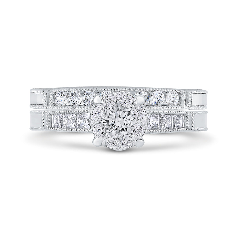Round & Princess Diamond Engagement Ring In 14K White Gold