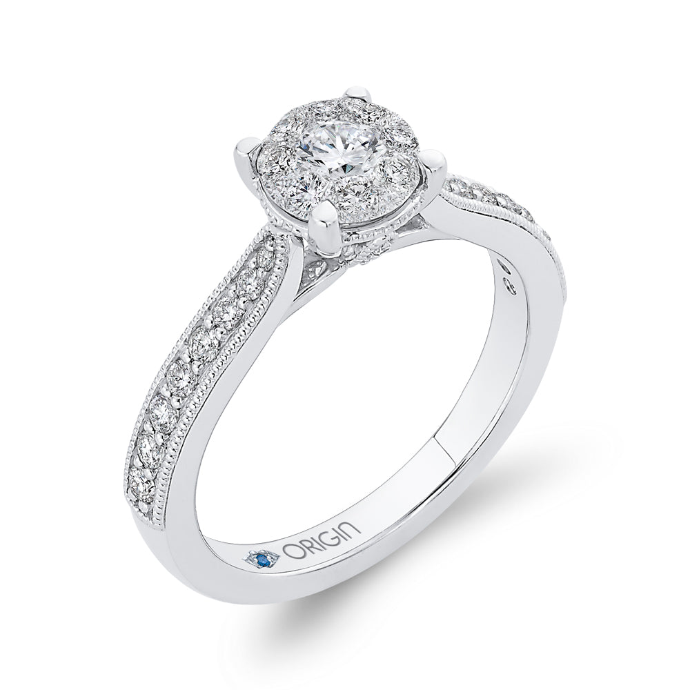 Round Cut Diamond Engagement Ring In 14K White Gold
