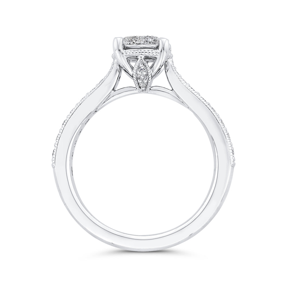 Round Cut Diamond Engagement Ring In 14K White Gold