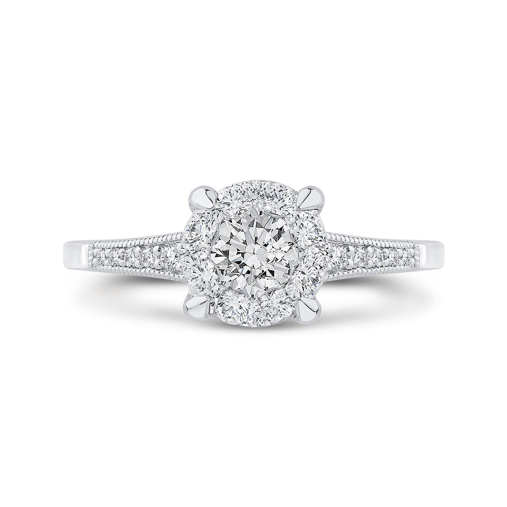 Round Cut Diamond Engagement Ring In 14K White Gold with Euro Shank