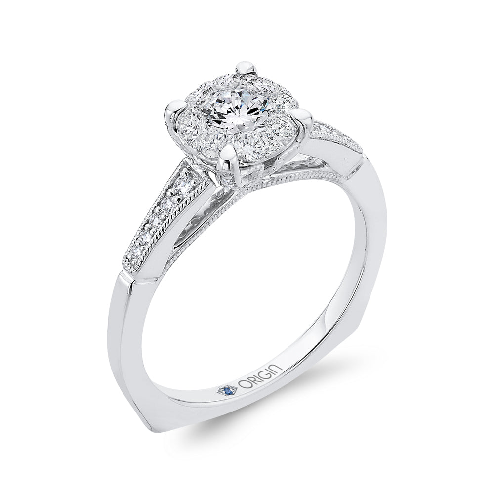 Round Cut Diamond Engagement Ring In 14K White Gold with Euro Shank