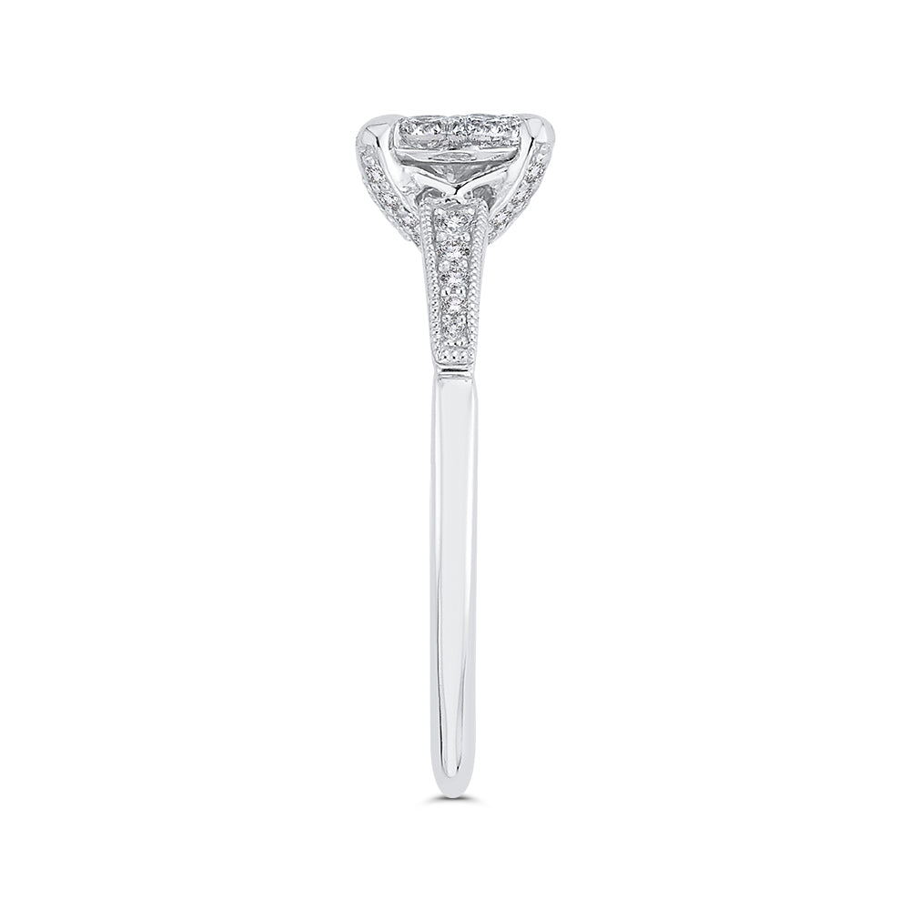 Round Cut Diamond Engagement Ring In 14K White Gold with Euro Shank
