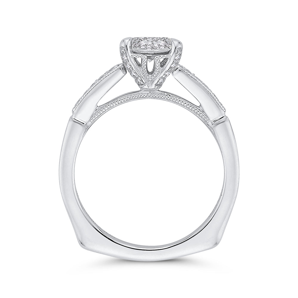 Round Cut Diamond Engagement Ring In 14K White Gold with Euro Shank