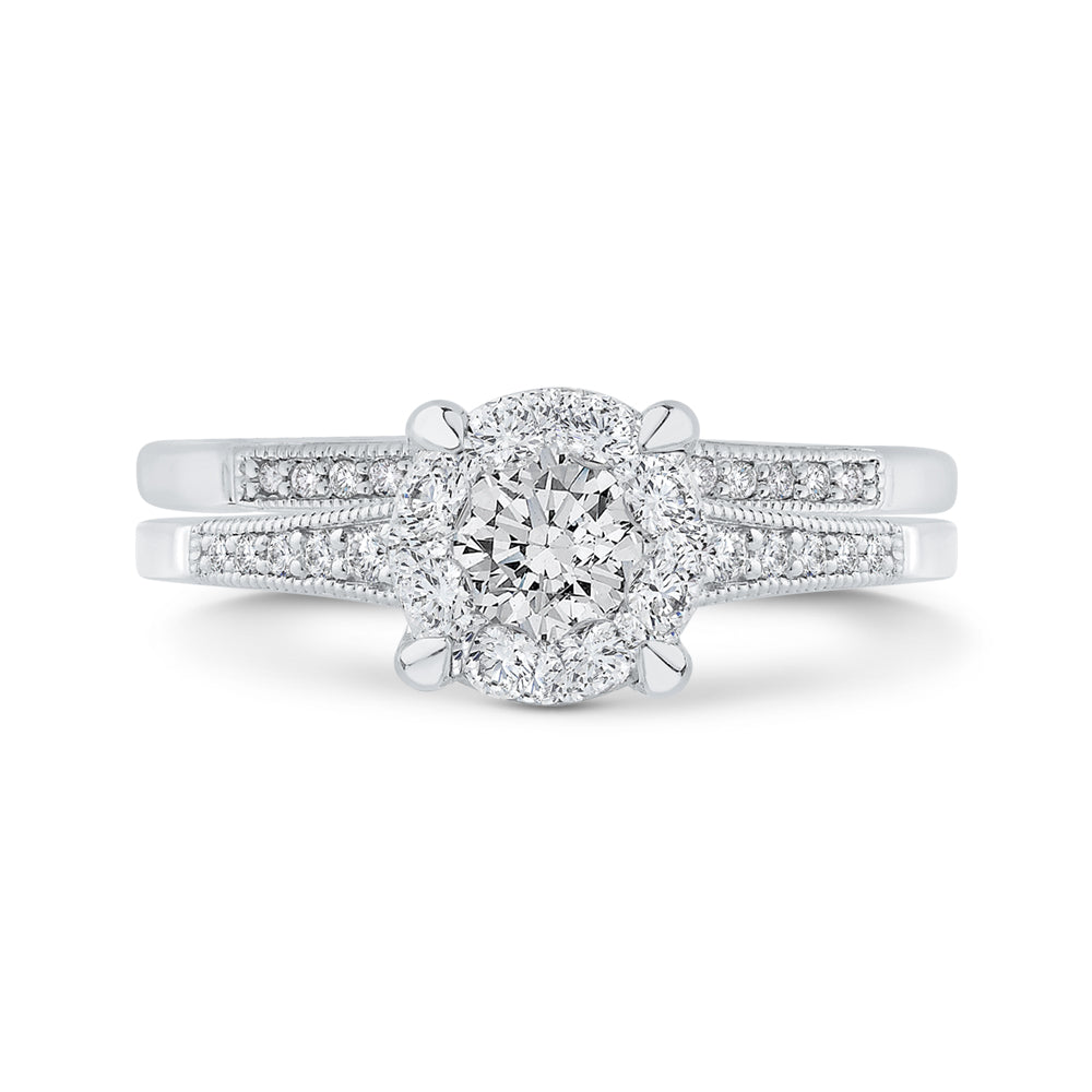 Round Cut Diamond Engagement Ring In 14K White Gold with Euro Shank