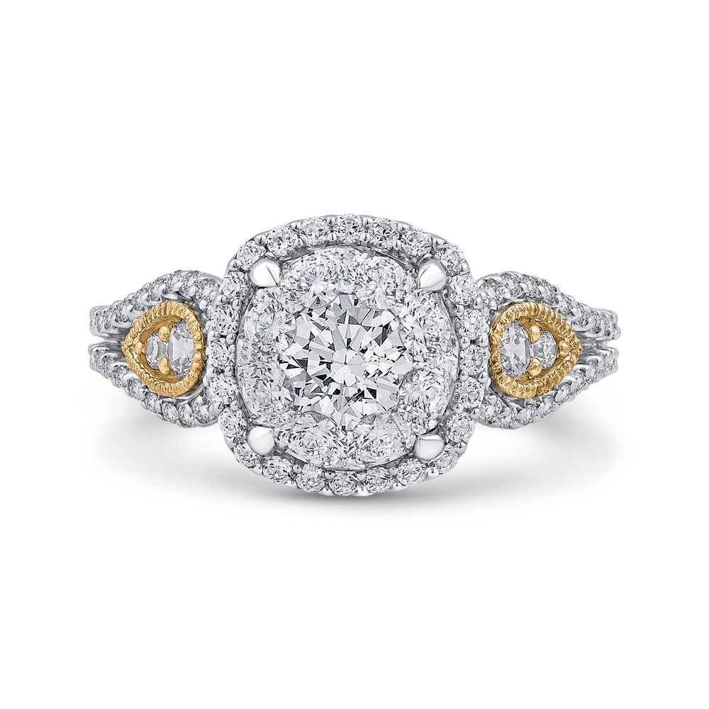 14K Two-Tone Gold Round Diamond Halo Engagement Ring