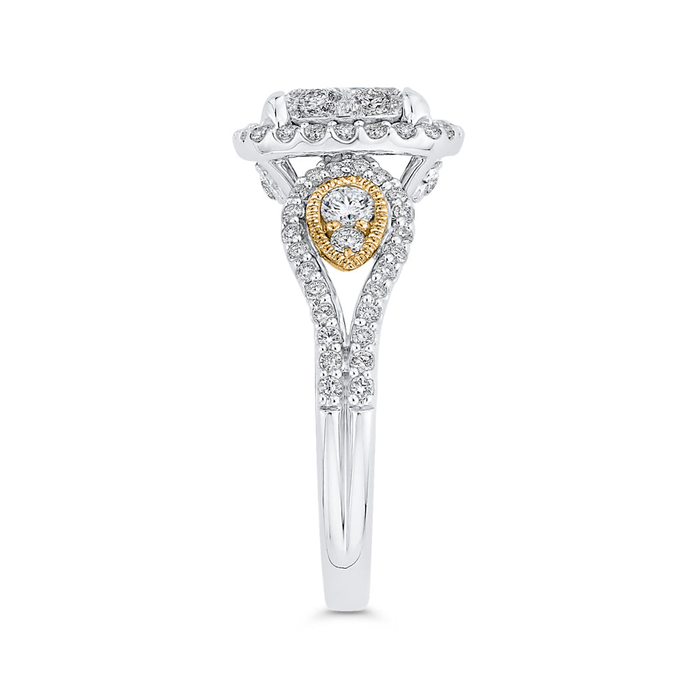 14K Two-Tone Gold Round Diamond Halo Engagement Ring