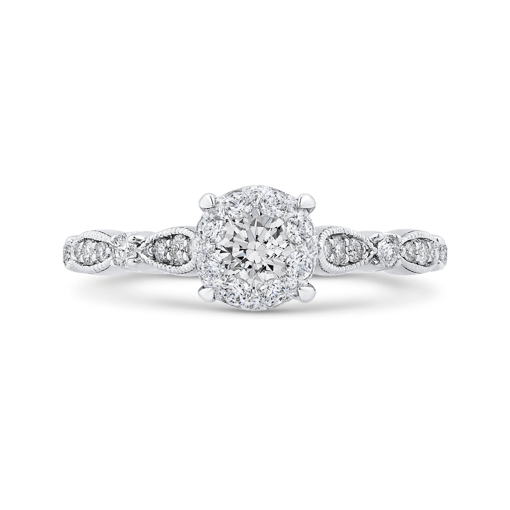 Round Cut Diamond Engagement Ring In 14K White Gold