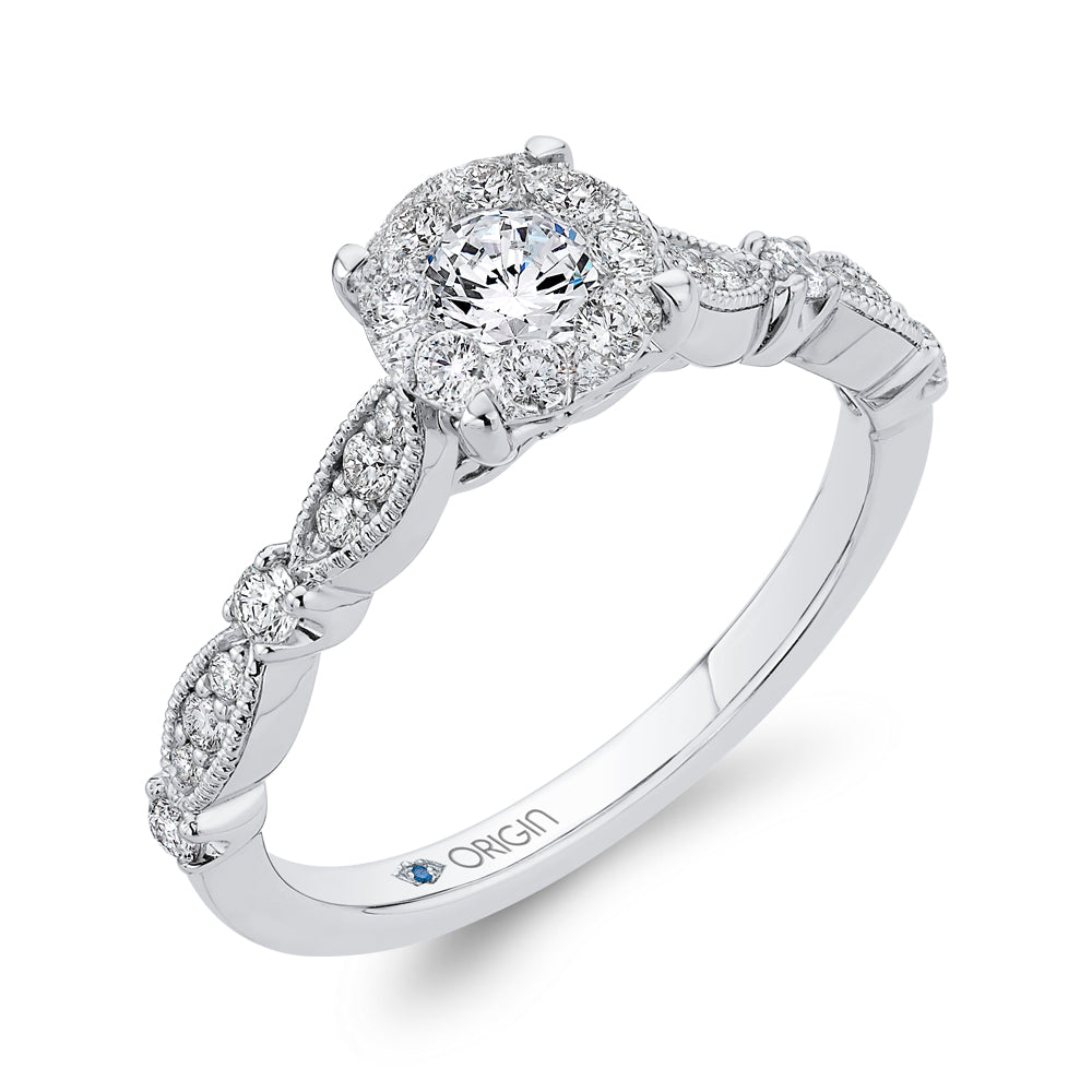 Round Cut Diamond Engagement Ring In 14K White Gold