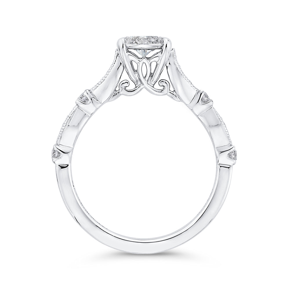Round Cut Diamond Engagement Ring In 14K White Gold