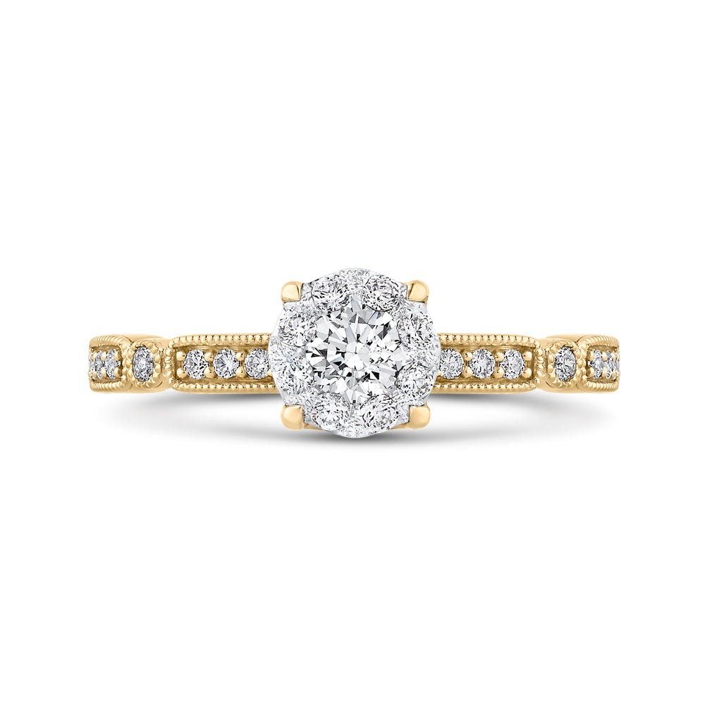 Round Cut Diamond Engagement Ring In 14K Two-Tone Gold