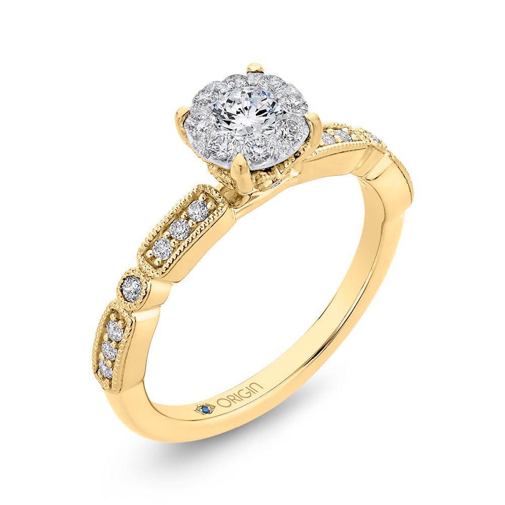 Round Cut Diamond Engagement Ring In 14K Two-Tone Gold