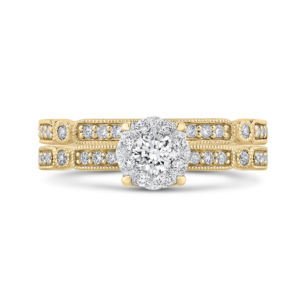 Round Cut Diamond Engagement Ring In 14K Two-Tone Gold
