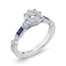 14K White Gold Round Diamond Engagement Ring with Baguette Blue Sapphire