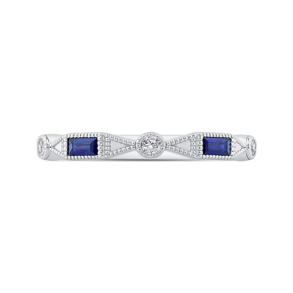 14K White Gold Round Diamond Wedding Band with Sapphire