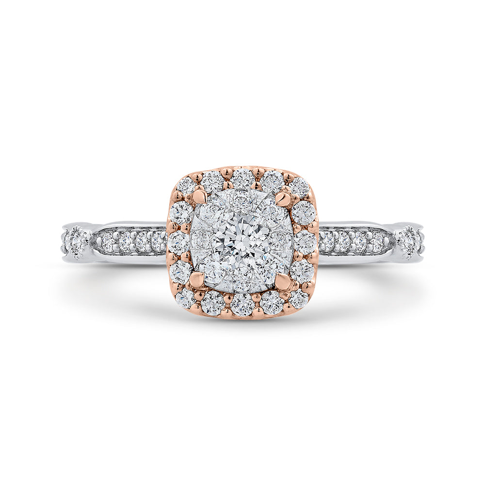 14K Two-Tone Gold Round Cut Diamond Halo Engagement Ring