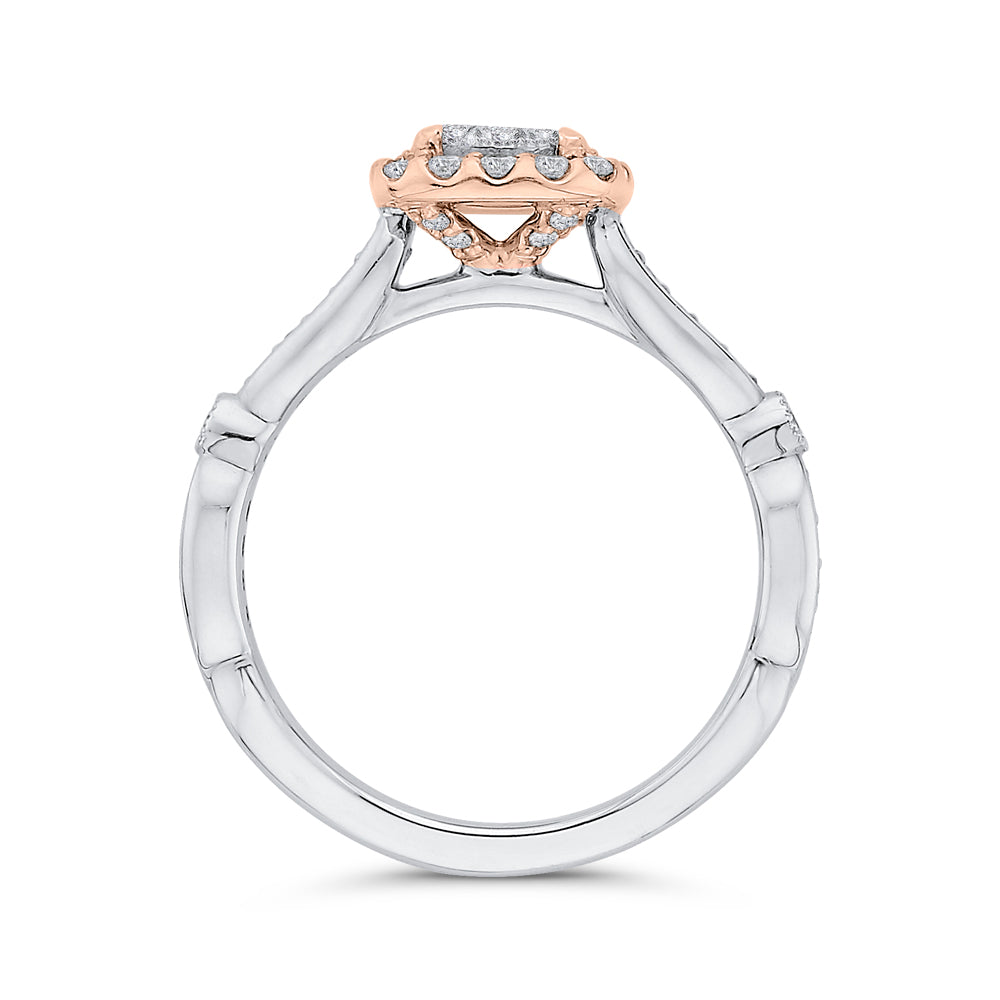 14K Two-Tone Gold Round Cut Diamond Halo Engagement Ring