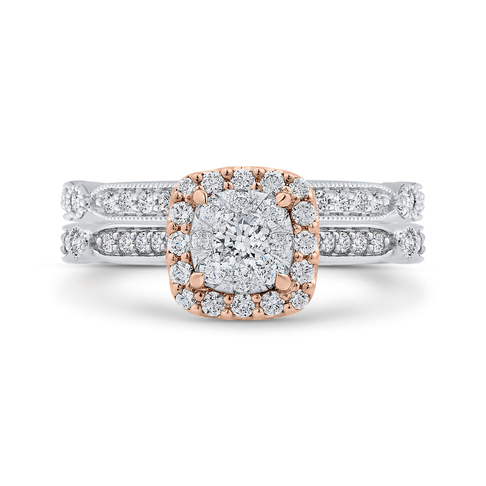 14K Two-Tone Gold Round Cut Diamond Halo Engagement Ring