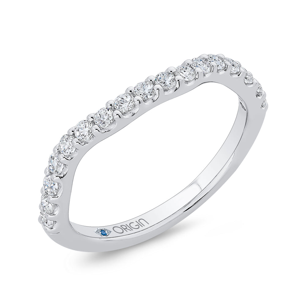 14K White Gold Round Diamond Contour Half-Eternity Wedding Band