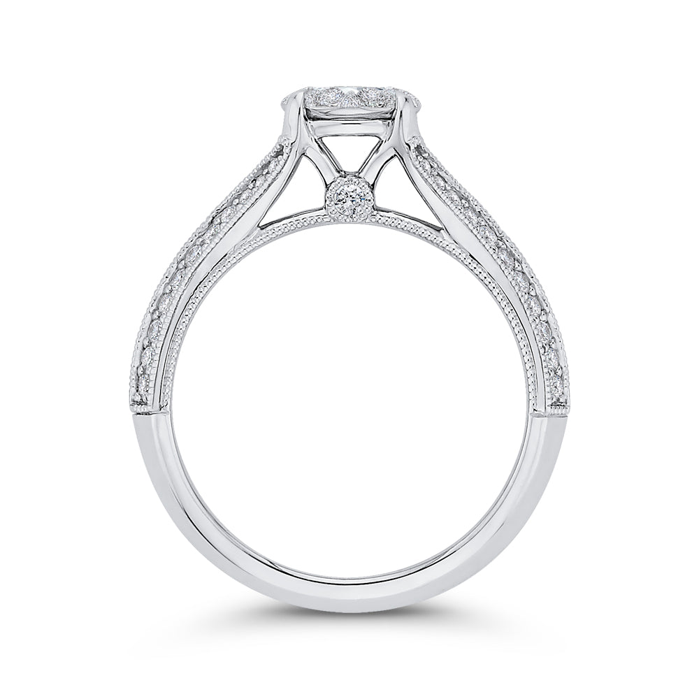 14K White Gold Round Cut Diamond Engagement Ring with Split Shank