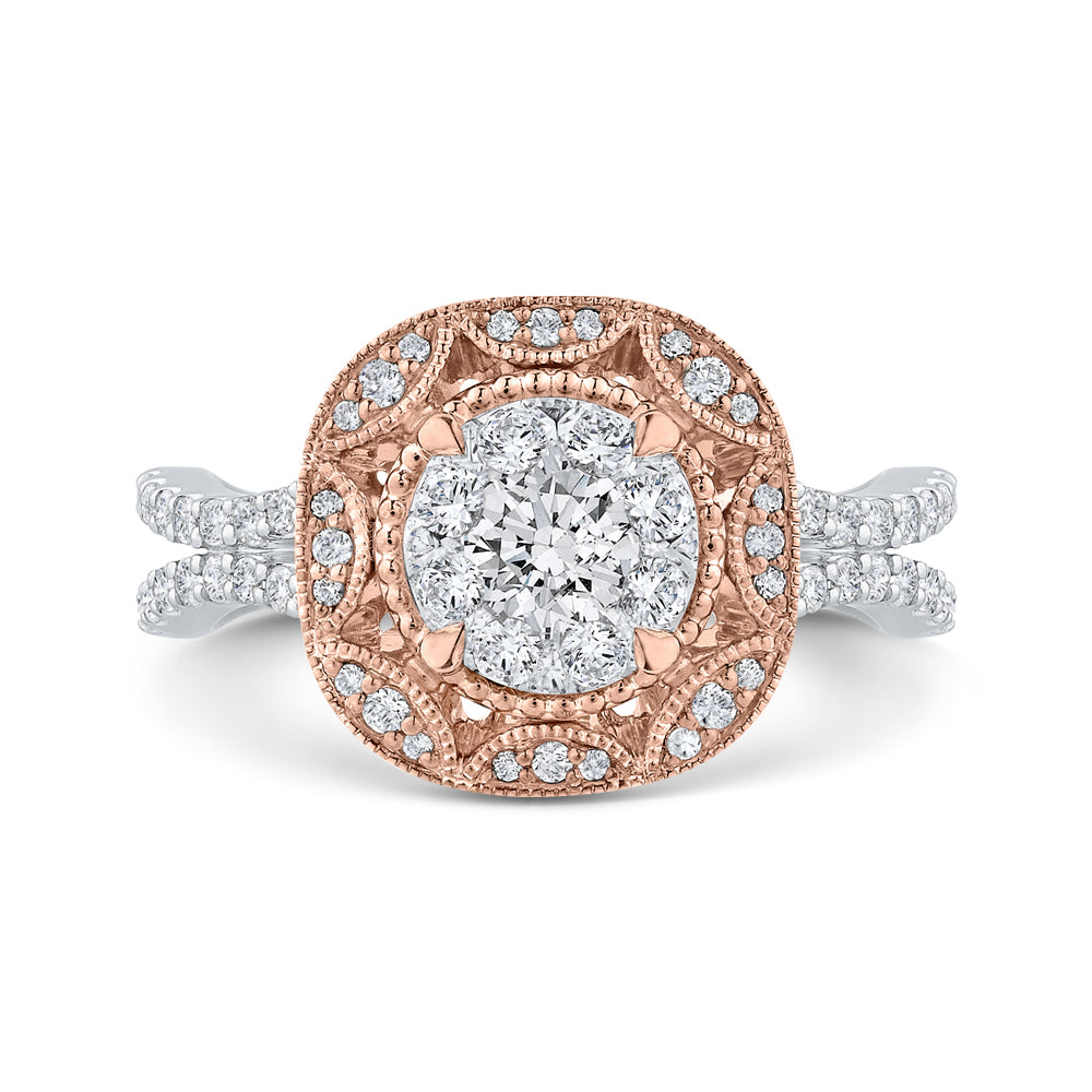 14K Two-Tone Gold Round Cut Diamond Flower Engagement Ring