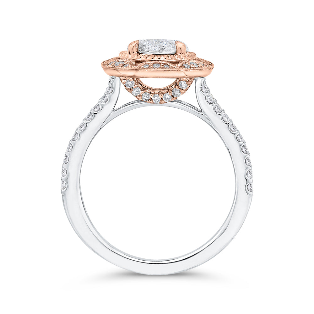 14K Two-Tone Gold Round Cut Diamond Flower Engagement Ring