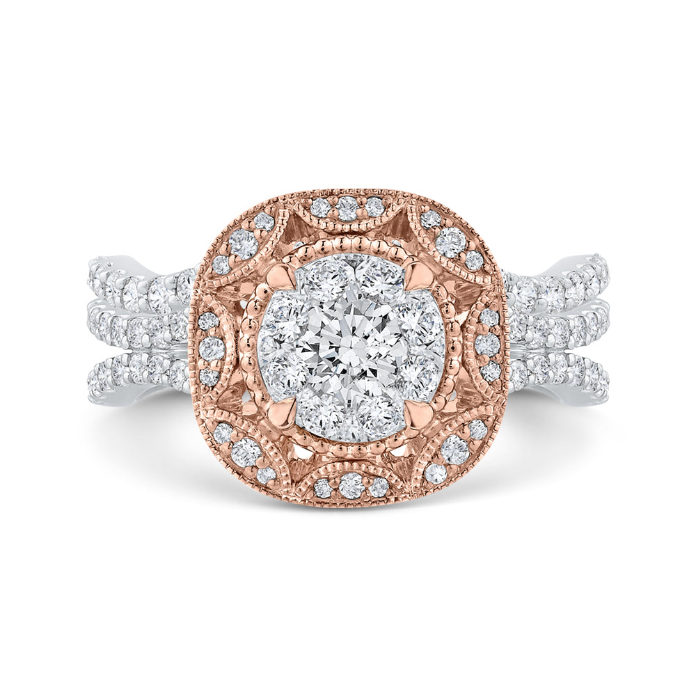 14K Two-Tone Gold Round Cut Diamond Flower Engagement Ring