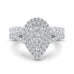 14K White Gold Round Diamond Pear Shape Double Halo Engagement Ring with Split Shank