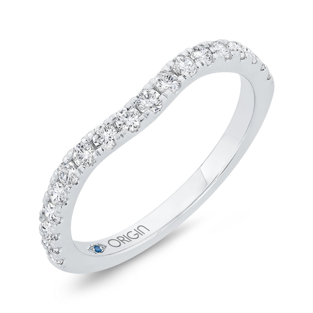 14K White Gold Round Diamond Half-Eternity Contour Wedding Band