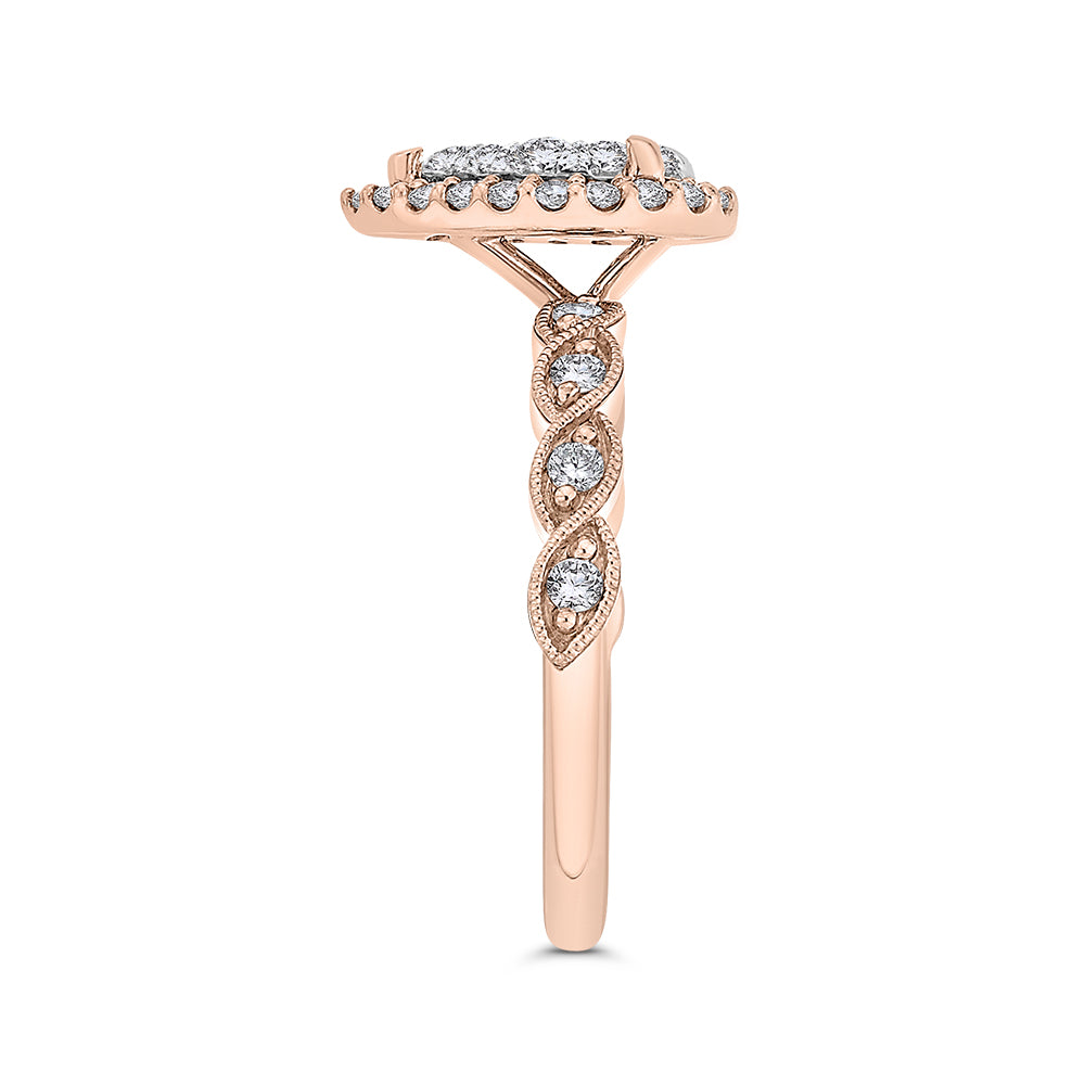 14K Two-Tone Gold Round Diamond Pear Shape Halo Engagement Ring