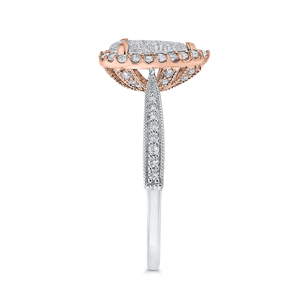 14K Two-Tone Gold Round Diamond Pear Shape Halo Engagement Ring