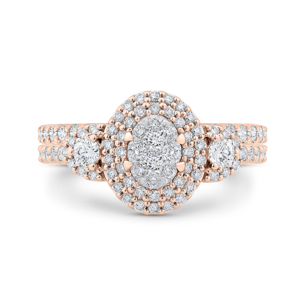 14K Two-Tone Gold Round Diamond Double Halo Engagement Ring