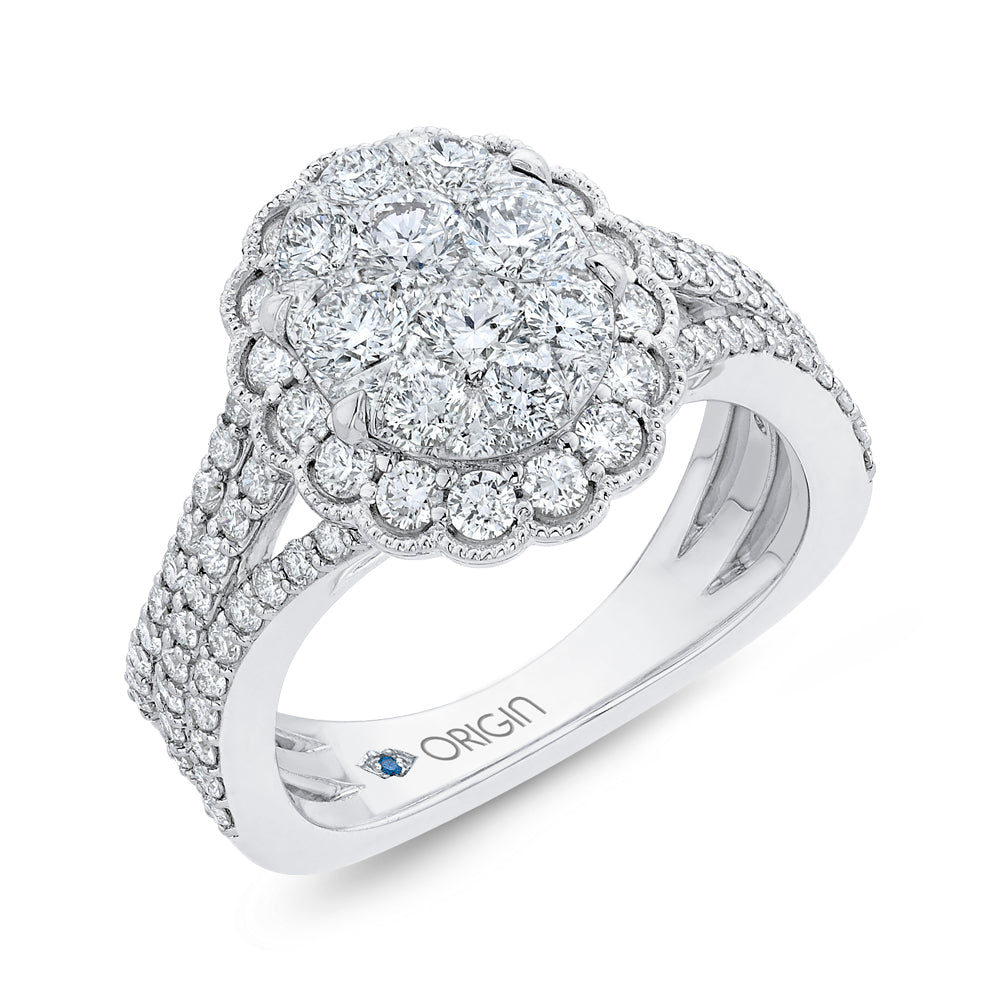 14K White Gold Round Cut Diamond Halo Engagement Ring