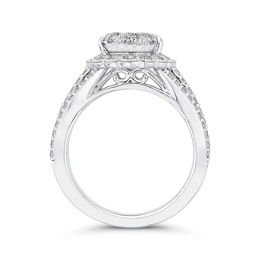 14K White Gold Round Cut Diamond Halo Engagement Ring