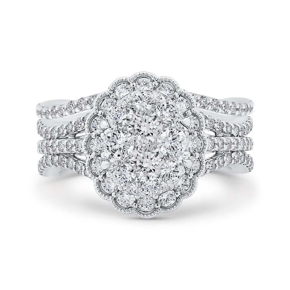 14K White Gold Round Cut Diamond Halo Engagement Ring