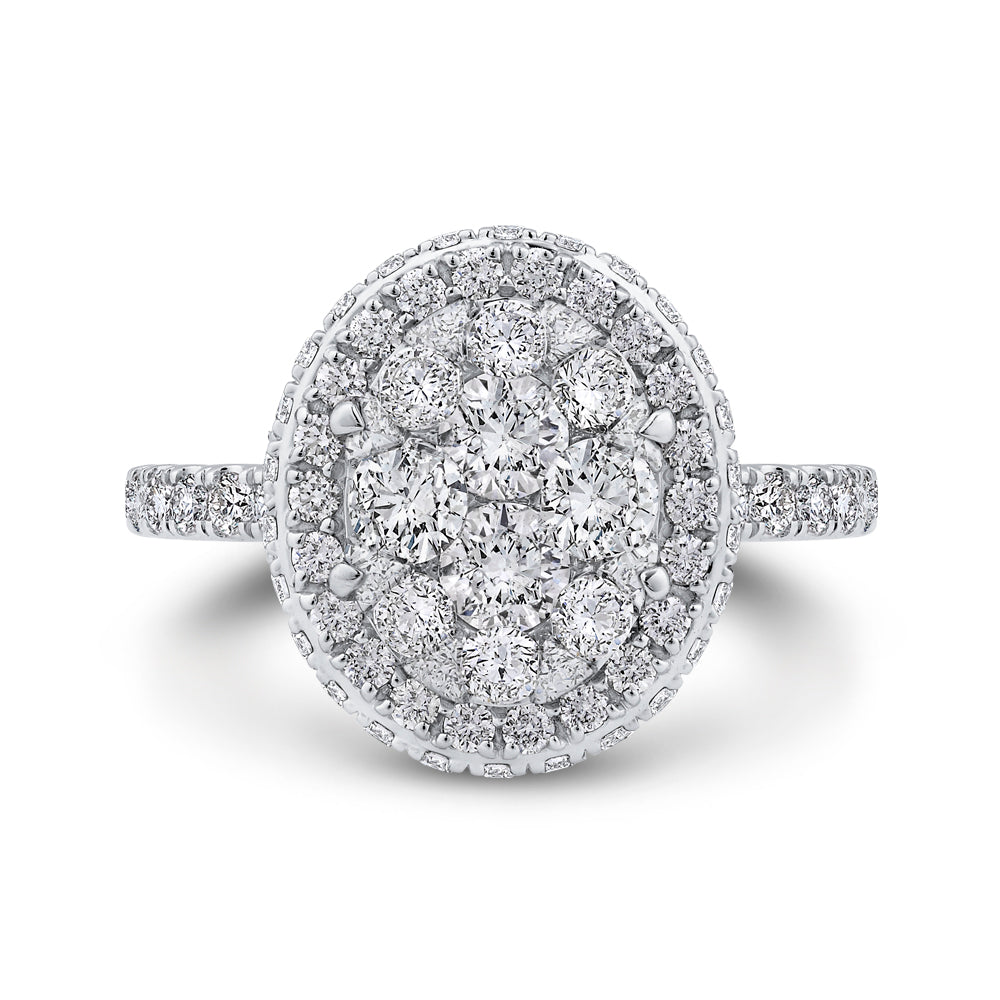 14K White Gold Round Cut Diamond Halo Engagement Ring