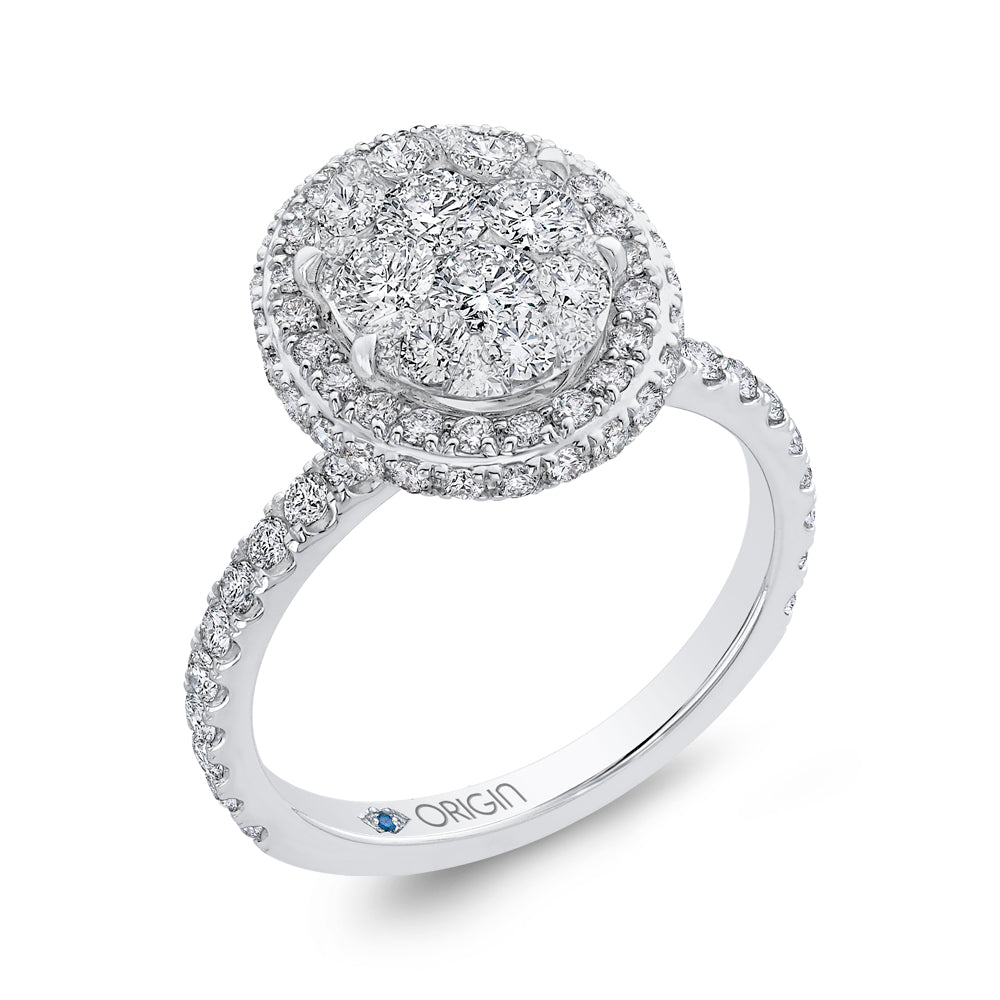 14K White Gold Round Cut Diamond Halo Engagement Ring