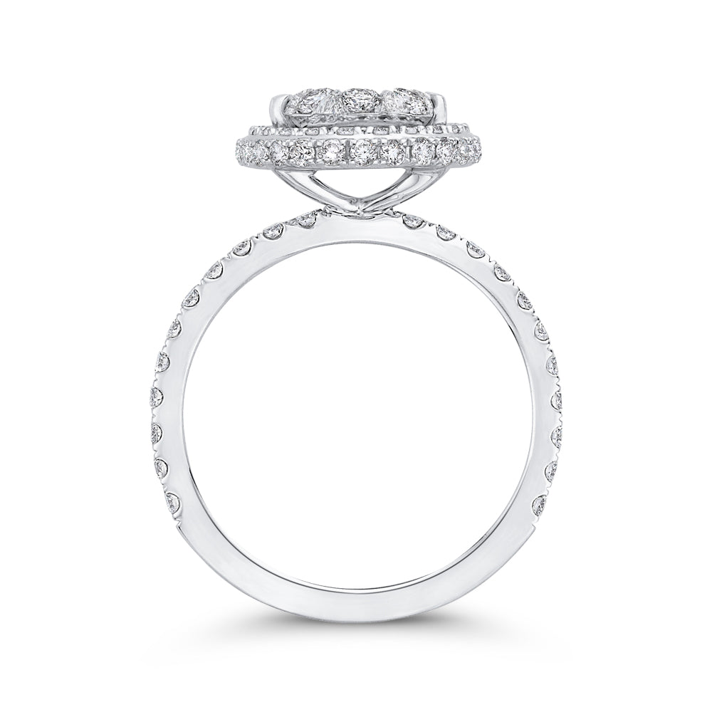 14K White Gold Round Cut Diamond Halo Engagement Ring
