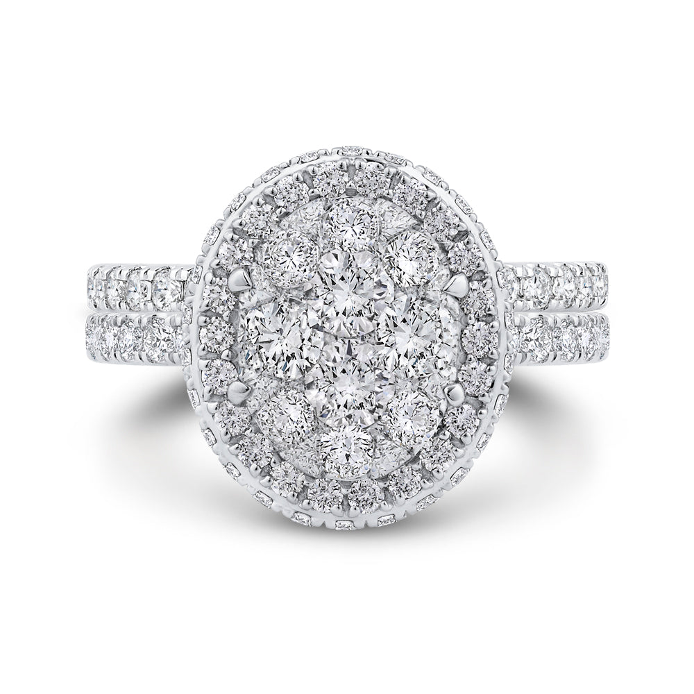 14K White Gold Round Cut Diamond Halo Engagement Ring