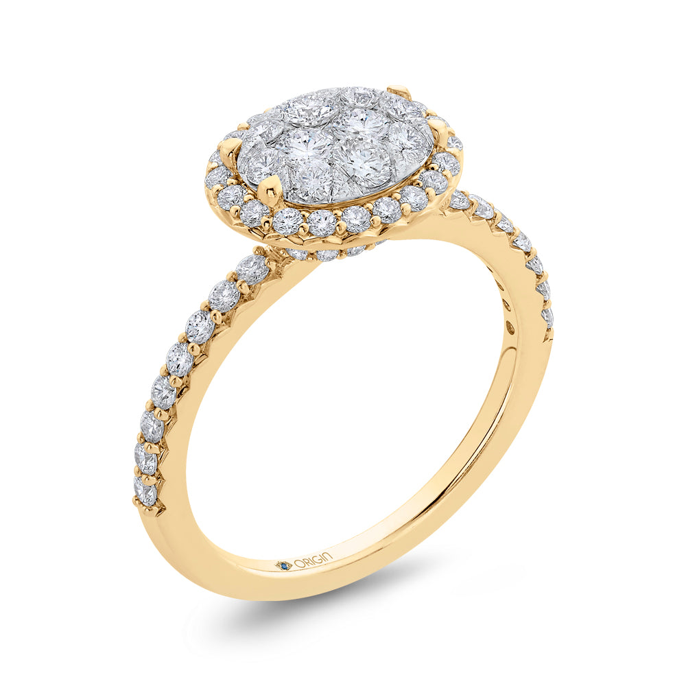 14K Two-Tone Gold Round Diamond Halo Engagement Ring