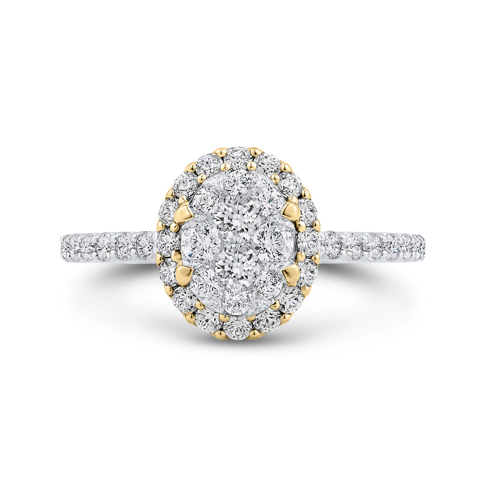 14K Two-Tone Gold Round Diamond Halo Engagement Ring