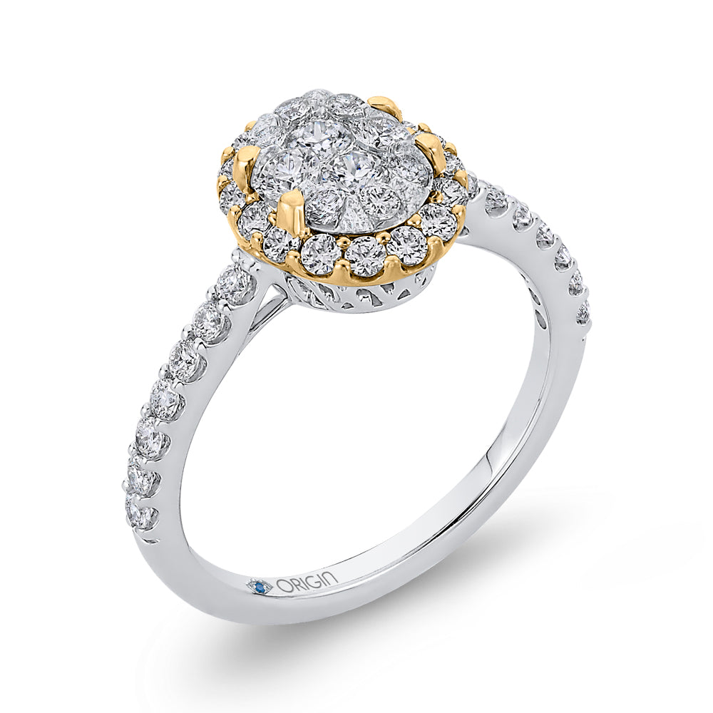 14K Two-Tone Gold Round Diamond Halo Engagement Ring