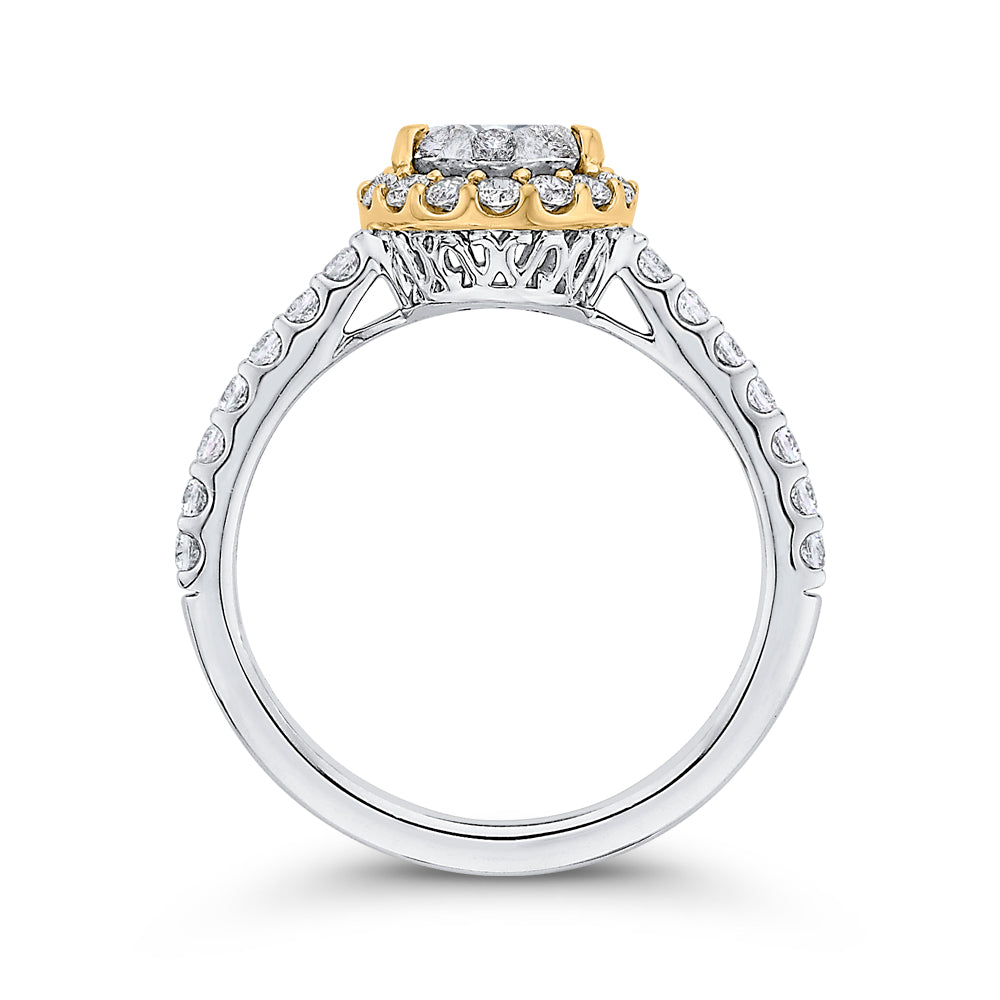 14K Two-Tone Gold Round Diamond Halo Engagement Ring